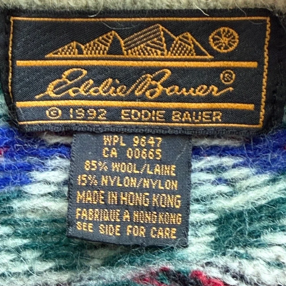 Vintage Eddie Bauer Nordic Fair Isle Sweater Mens M Gray Wool Blend Outdoor - Picture 3 of 11
